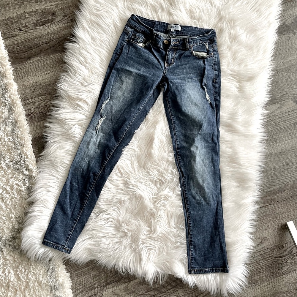 Jolt Womens Skinny Jeans in Dark Wash Blue